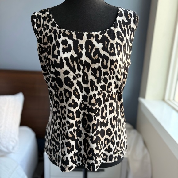 Calvin Klein Leopard Print Sleeveless Cami Blouse - Office Siren - Picture 1 of 15